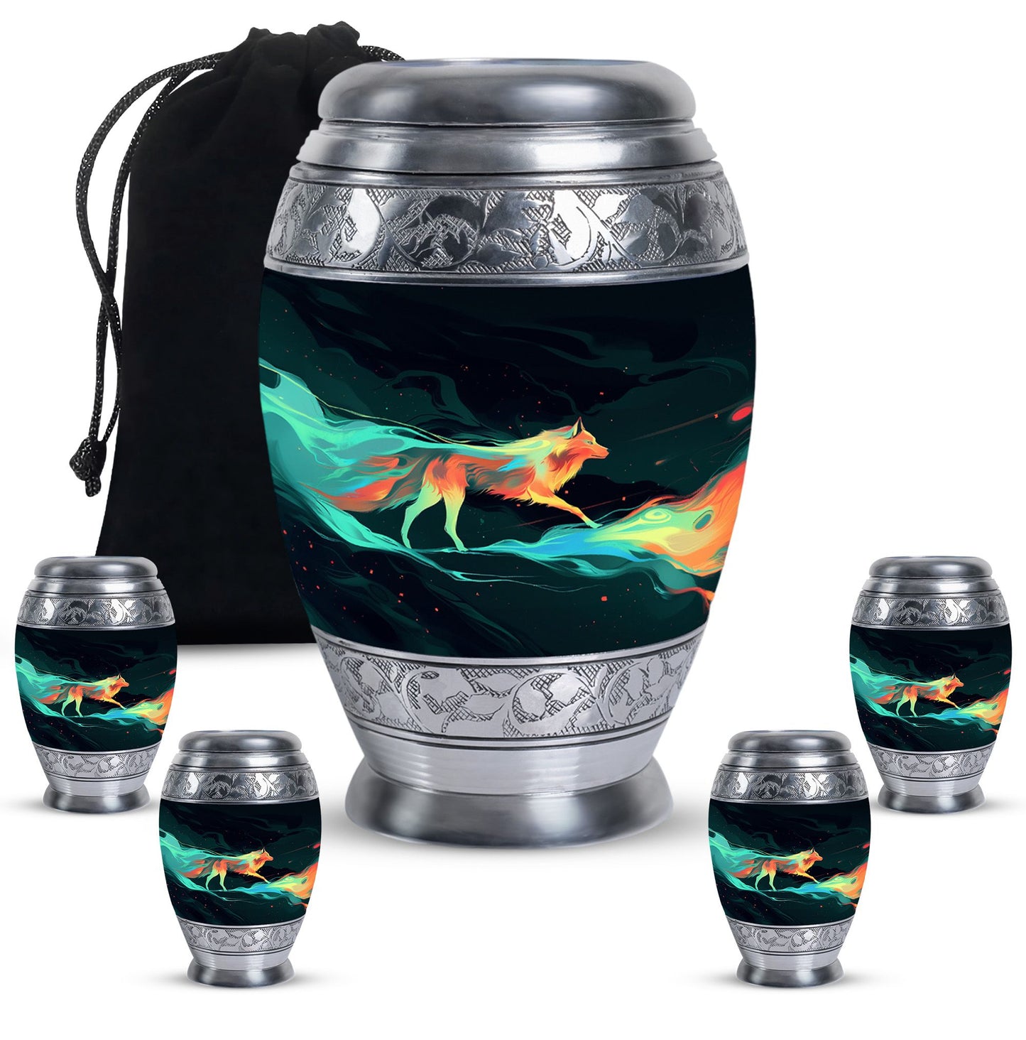 Colorful Personalized Wolf Cremation Urn for Mom - 10-inch, 200 cu in - Yatskia