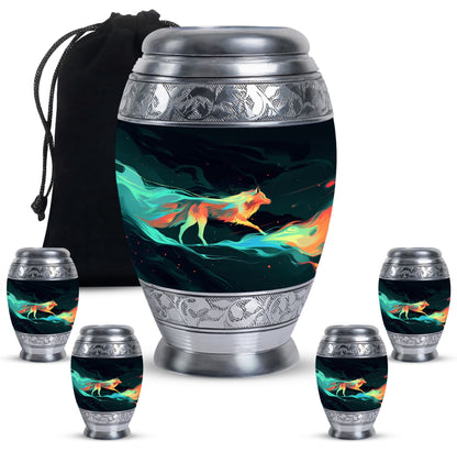 Colorful Personalized Wolf Cremation Urn for Mom - 10-inch, 200 cu in - Yatskia