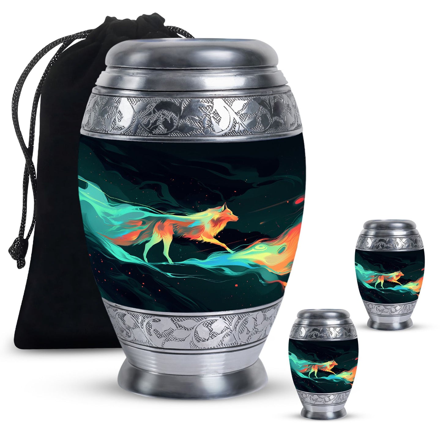 Colorful Personalized Wolf Cremation Urn for Mom - 10-inch, 200 cu in - Yatskia