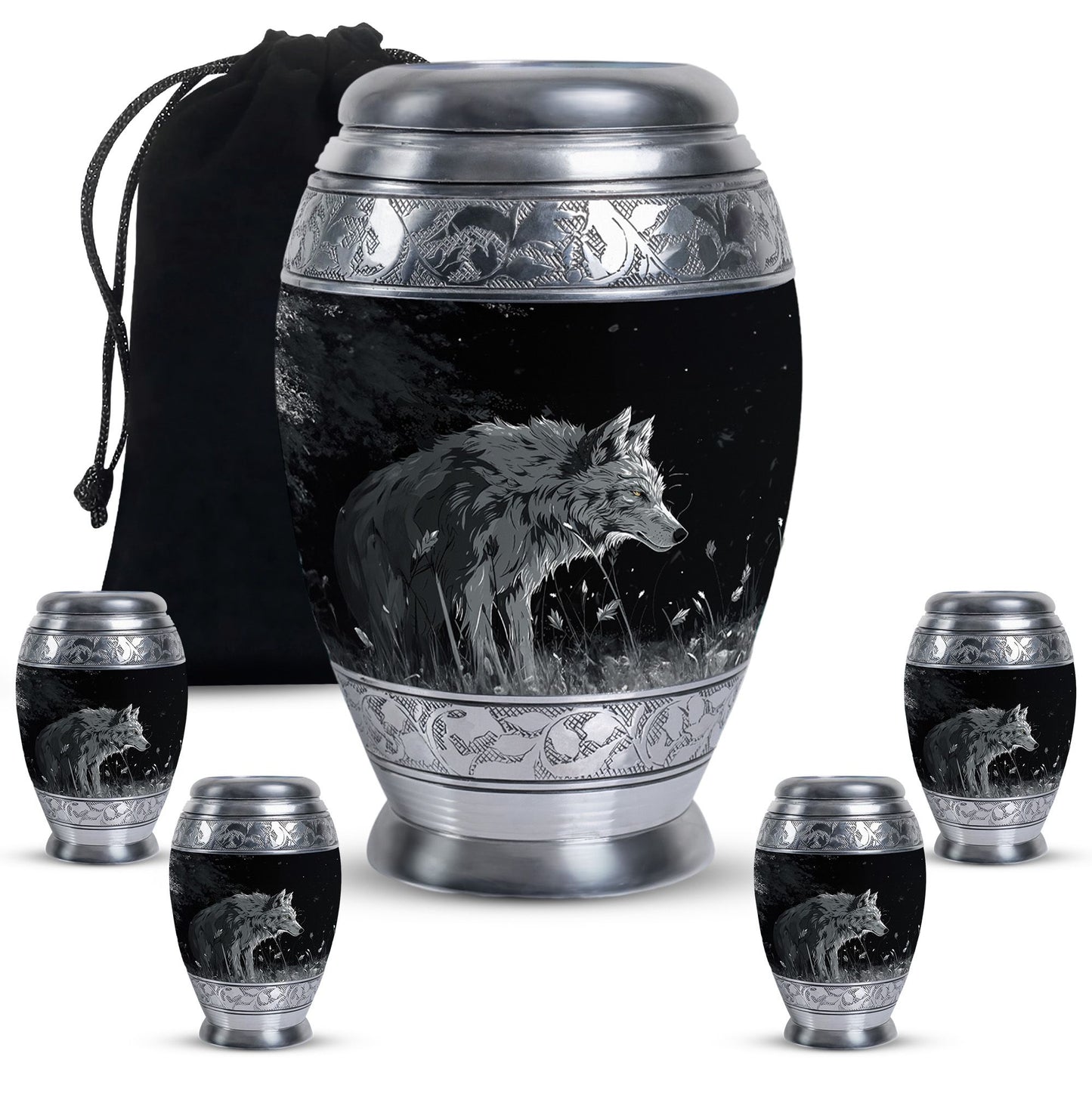 Personalized Wolf Cremation Urn for Men & Women - 10-inch, 200 cu in - Yatskia