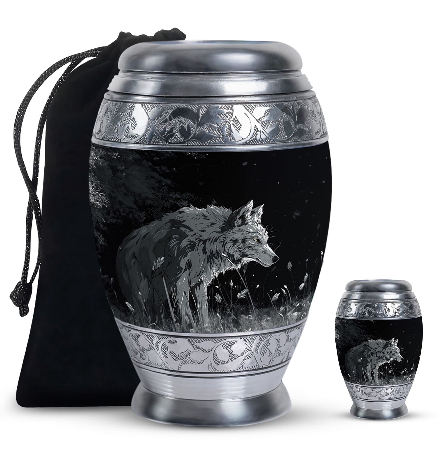 Personalized Wolf Cremation Urn for Men & Women - 10-inch, 200 cu in - Yatskia