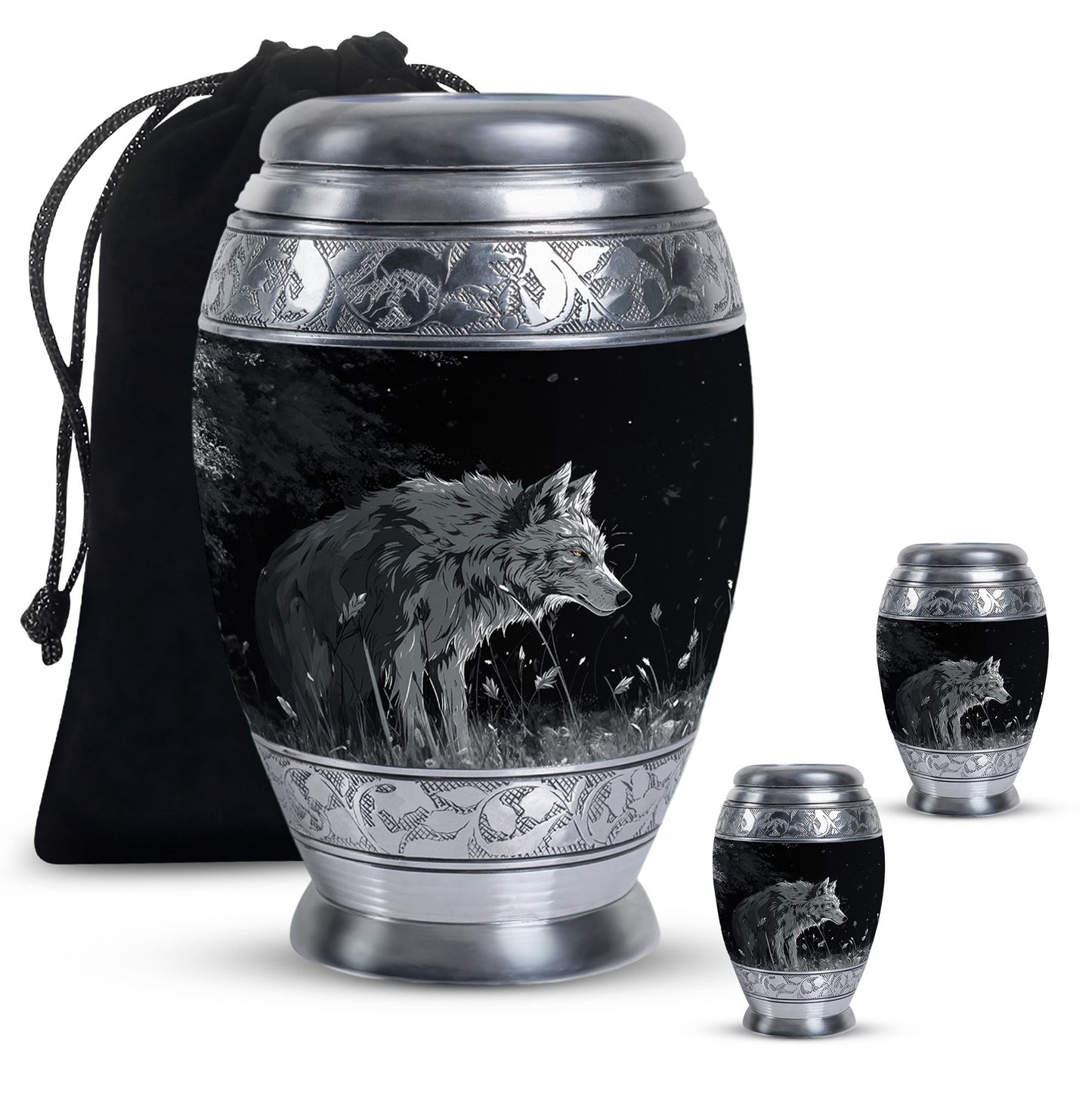 Personalized Wolf Cremation Urn for Men & Women - 10-inch, 200 cu in - Yatskia