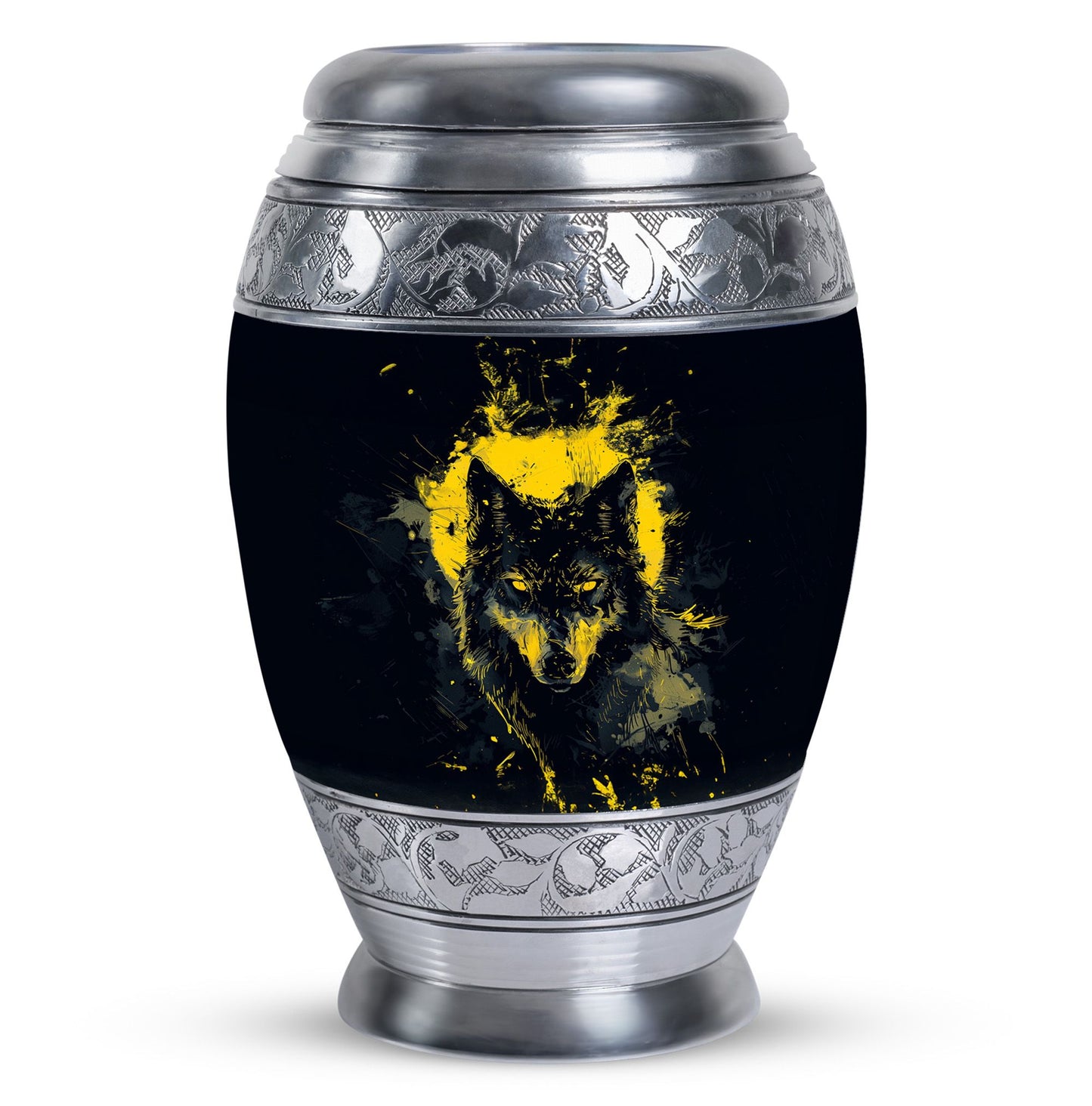 Black Personalized Wolf Cremation Urn for Human Ashes - 10-inch, 200 cu in - Yatskia