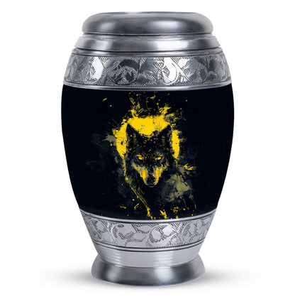 Black Personalized Wolf Cremation Urn for Human Ashes - 10-inch, 200 cu in - Yatskia