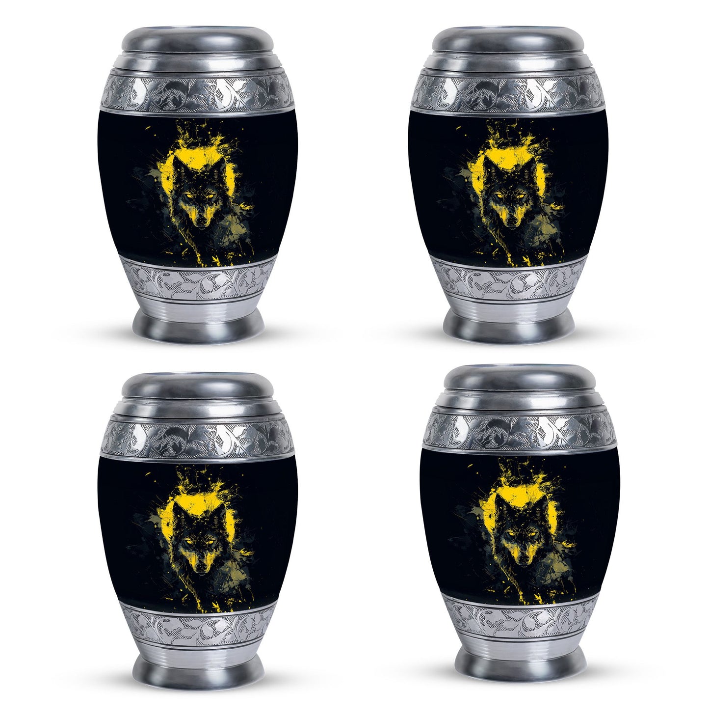 Black Personalized Wolf Cremation Urn for Human Ashes - 10-inch, 200 cu in - Yatskia