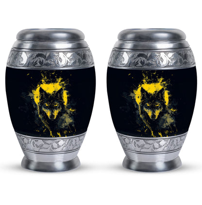 Black Personalized Wolf Cremation Urn for Human Ashes - 10-inch, 200 cu in - Yatskia