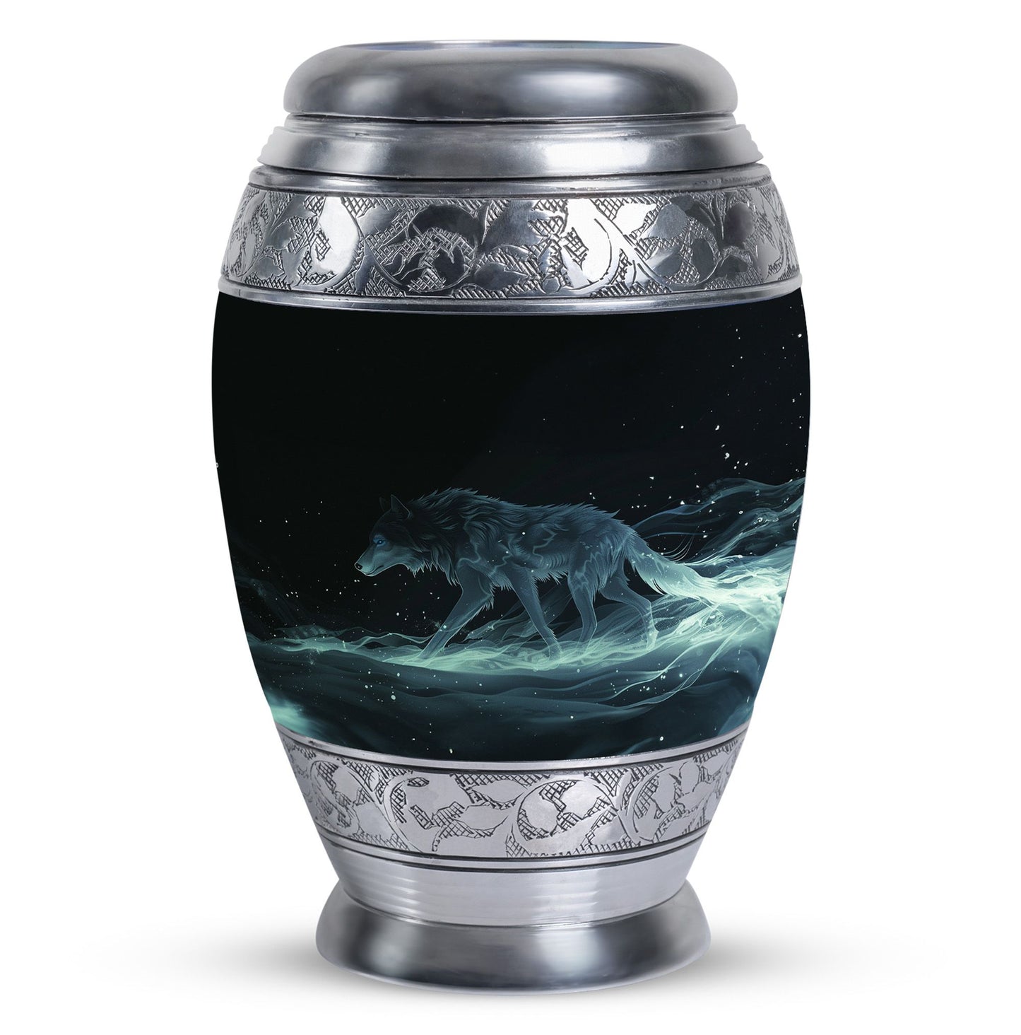 Blue Personalized Wolf Cremation Urn for Adults - 10-inch, 200 cu in - Yatskia