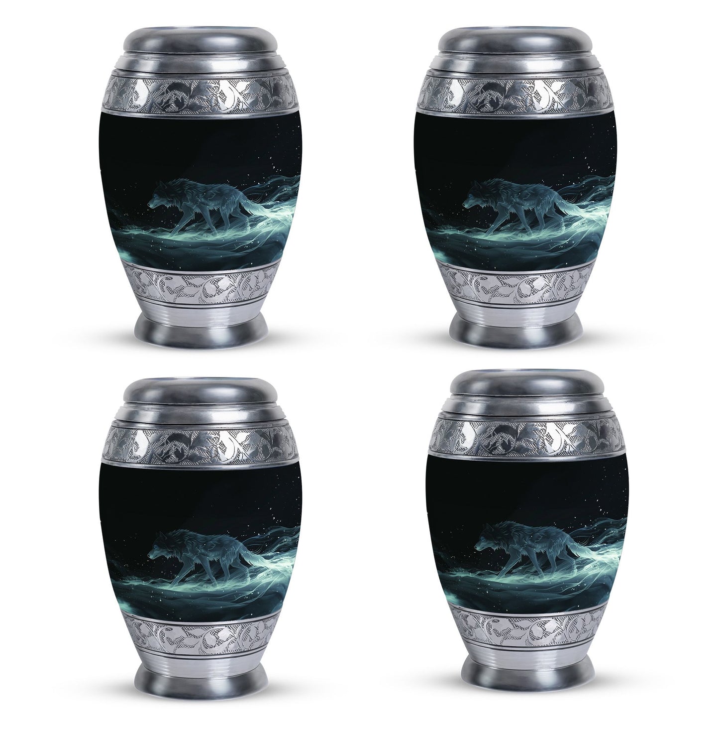 Blue Personalized Wolf Cremation Urn for Adults - 10-inch, 200 cu in - Yatskia