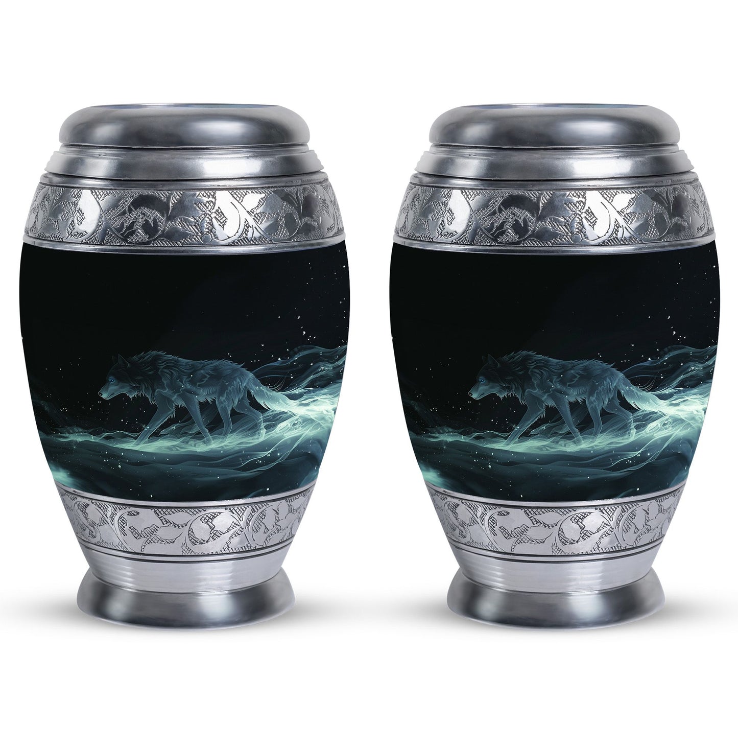 Blue Personalized Wolf Cremation Urn for Adults - 10-inch, 200 cu in - Yatskia