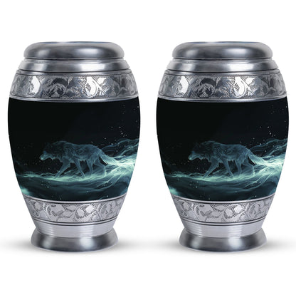 Blue Personalized Wolf Cremation Urn for Adults - 10-inch, 200 cu in - Yatskia