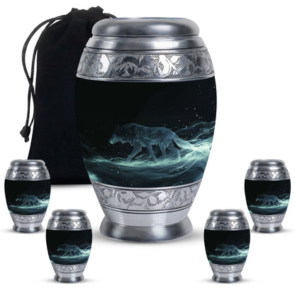 Blue Personalized Wolf Cremation Urn for Adults - 10-inch, 200 cu in - Yatskia