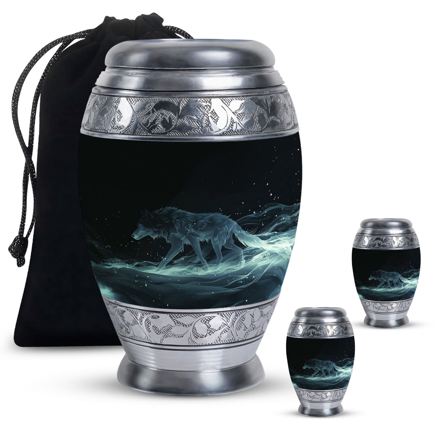 Blue Personalized Wolf Cremation Urn for Adults - 10-inch, 200 cu in - Yatskia