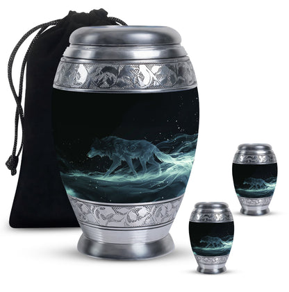 Blue Personalized Wolf Cremation Urn for Adults - 10-inch, 200 cu in - Yatskia