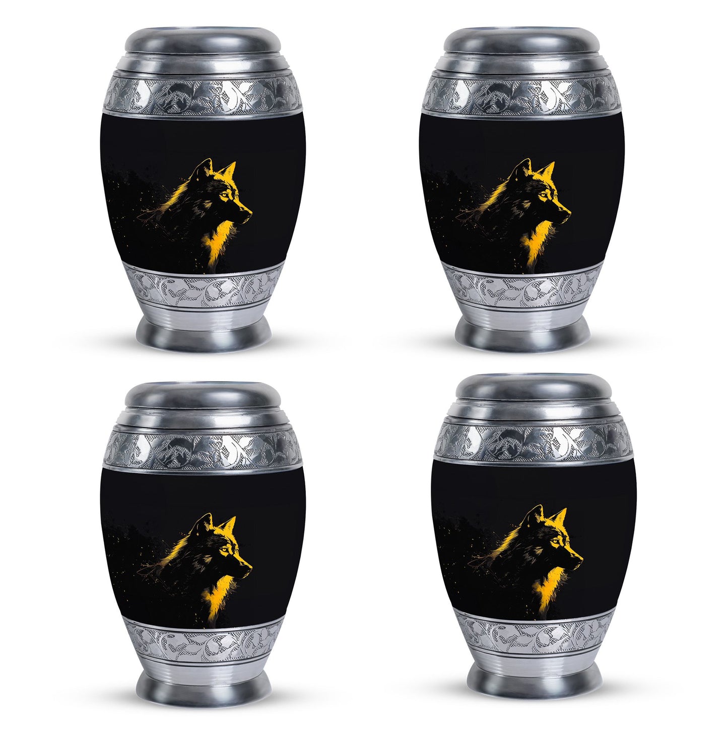 Black Personalized Wolf Cremation Urn for Adult - 10-inch, 200 cu in - Yatskia