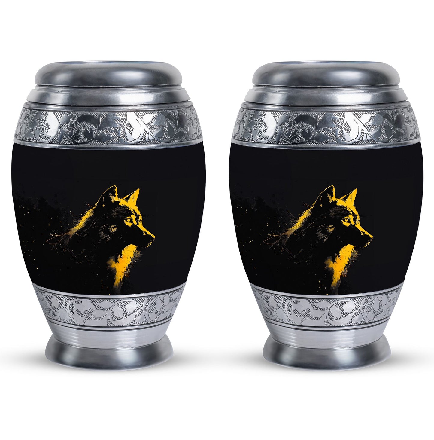 Black Personalized Wolf Cremation Urn for Adult - 10-inch, 200 cu in - Yatskia
