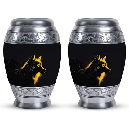 Black Personalized Wolf Cremation Urn for Adult - 10-inch, 200 cu in - Yatskia