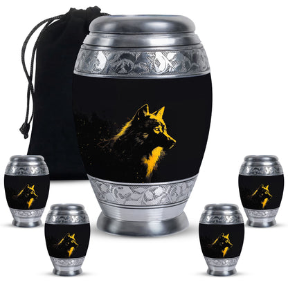 Black Personalized Wolf Cremation Urn for Adult - 10-inch, 200 cu in - Yatskia