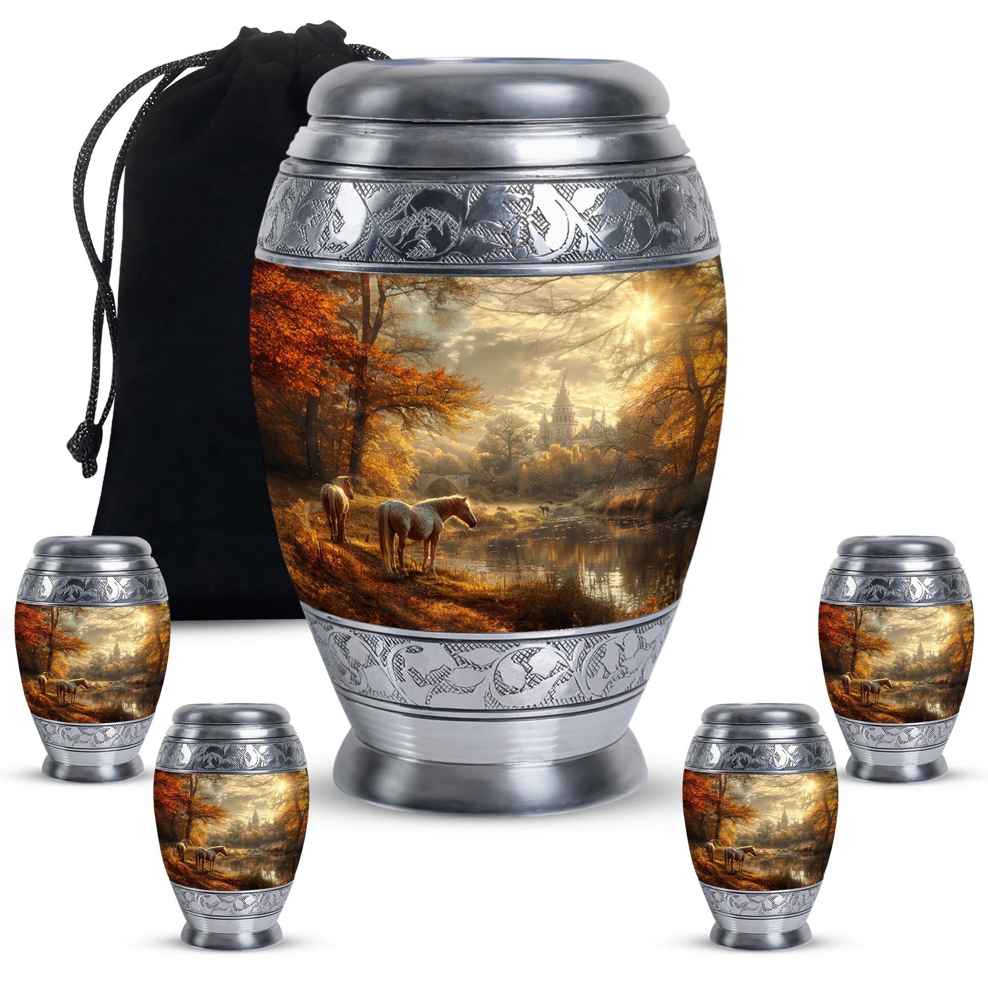 Horse Meadow Cremation Urn for Human Ashes - Memorial Urn for Mom and Dad