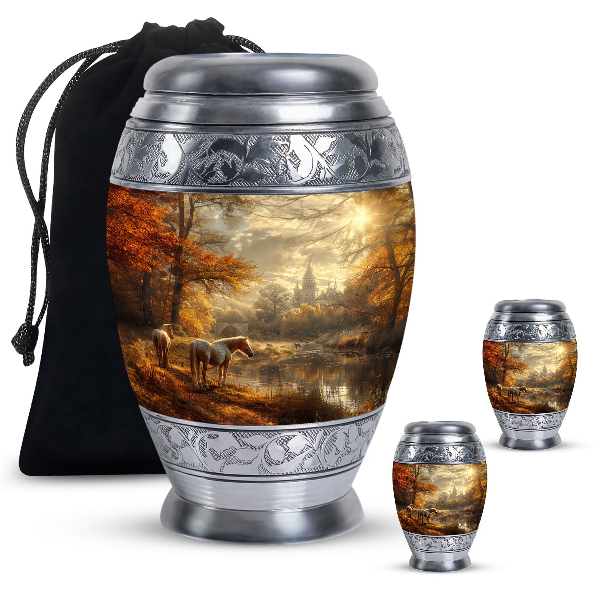 Horse Meadow Cremation Urn for Human Ashes - Memorial Urn for Mom and Dad