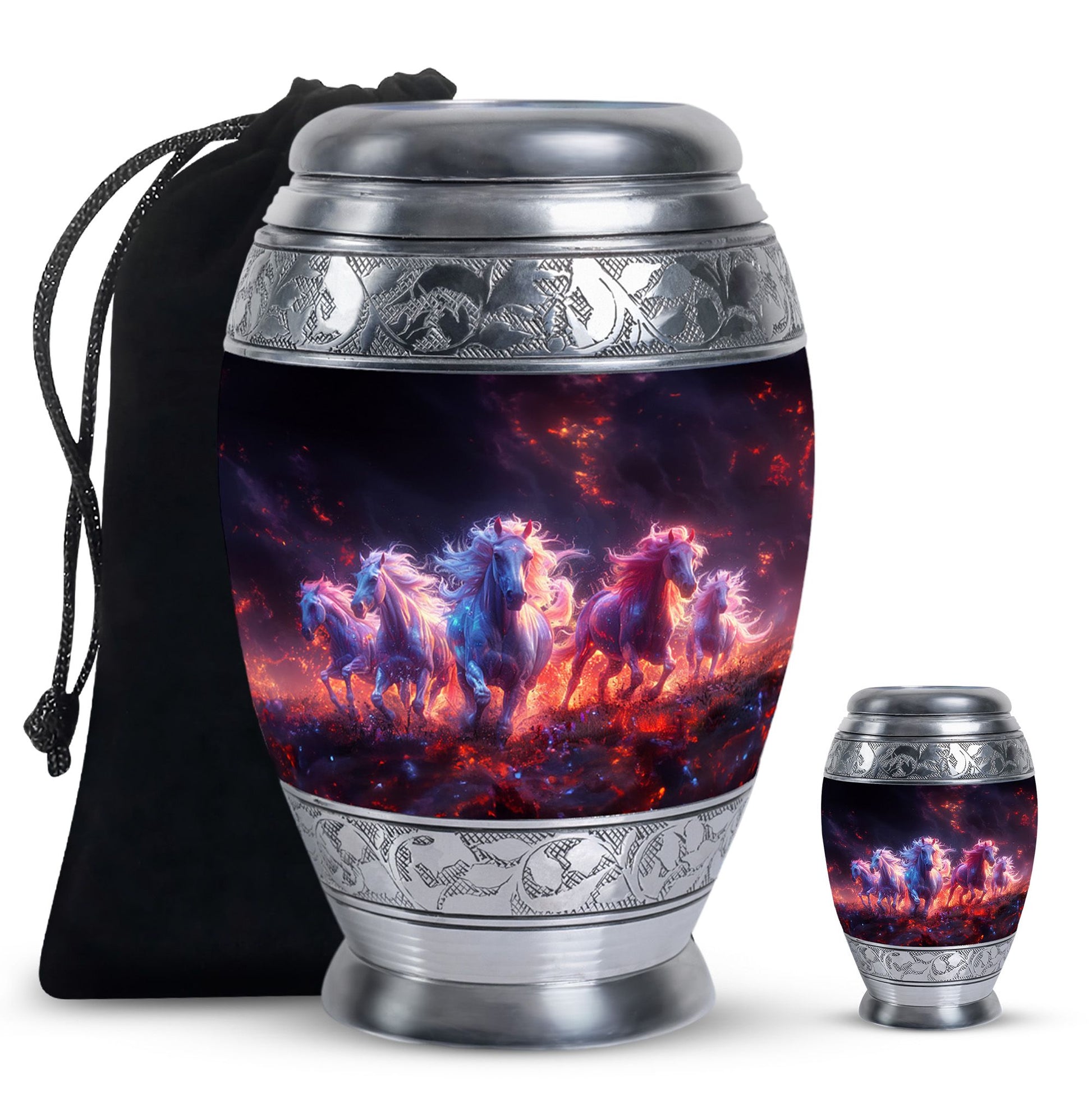 Galloping Horses Cremation Urn for Human Ashes - Urn Keepsake Set