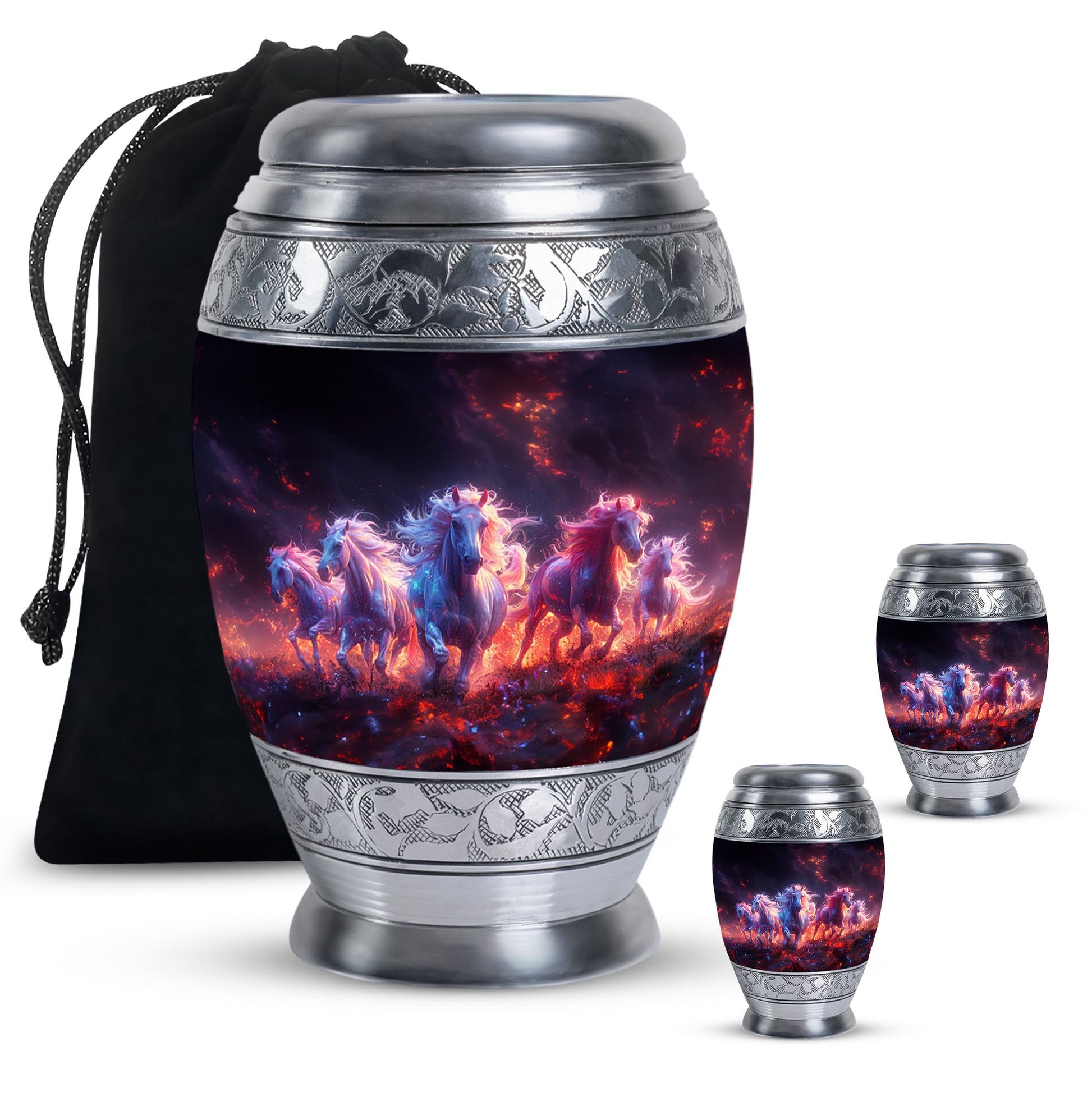Galloping Horses Cremation Urn for Human Ashes - Urn Keepsake Set