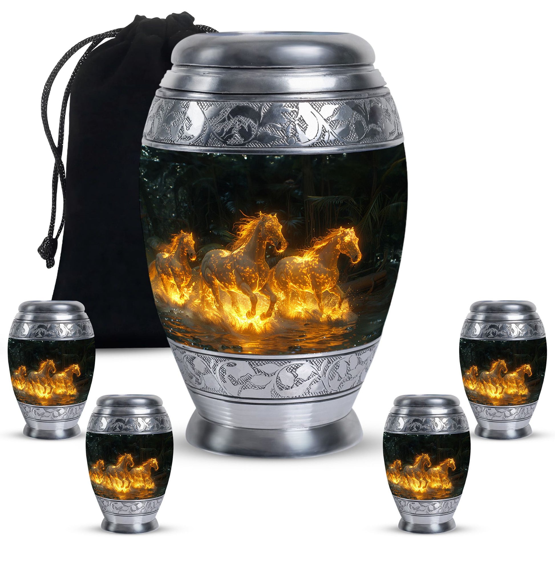 Fiery River Steeds Horse Cremation Urn For Human Ashes - Funeral Urns