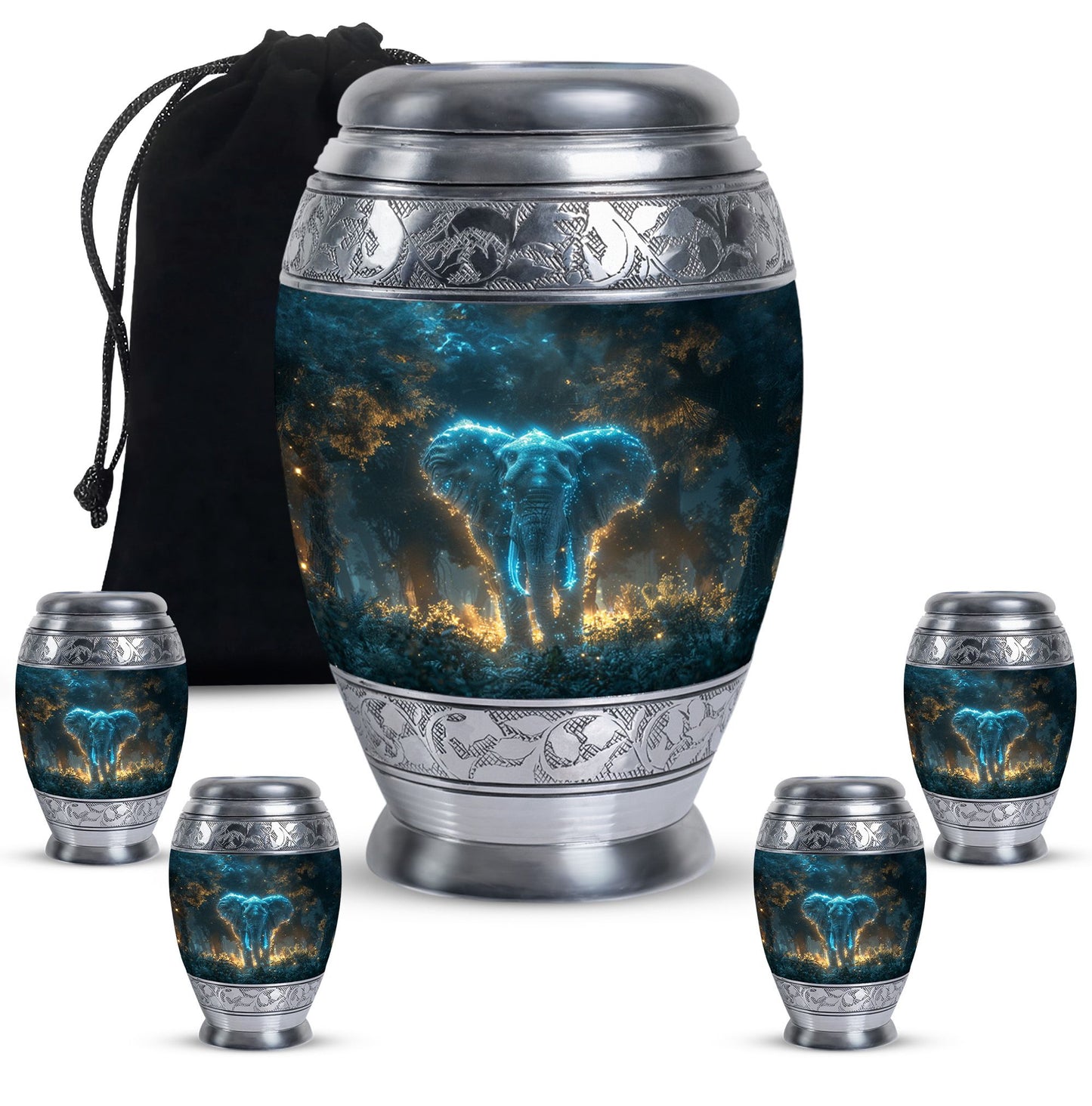 Blue Personalized Elephant Cremation Urn for Adults - 10-inch, 200 cu in - Yatskia