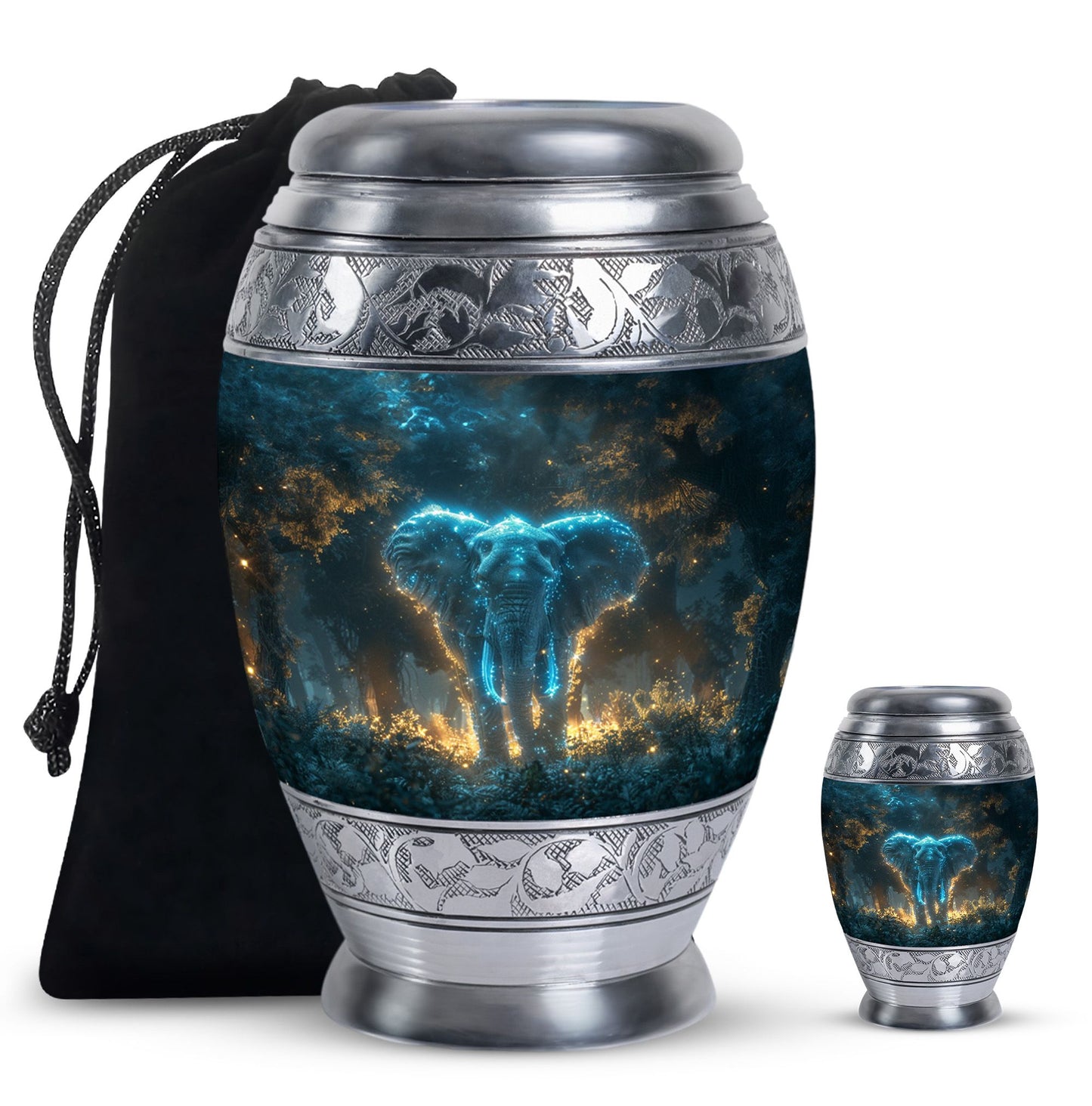 Blue Personalized Elephant Cremation Urn for Adults - 10-inch, 200 cu in - Yatskia