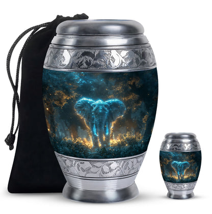 Blue Personalized Elephant Cremation Urn for Adults - 10-inch, 200 cu in - Yatskia