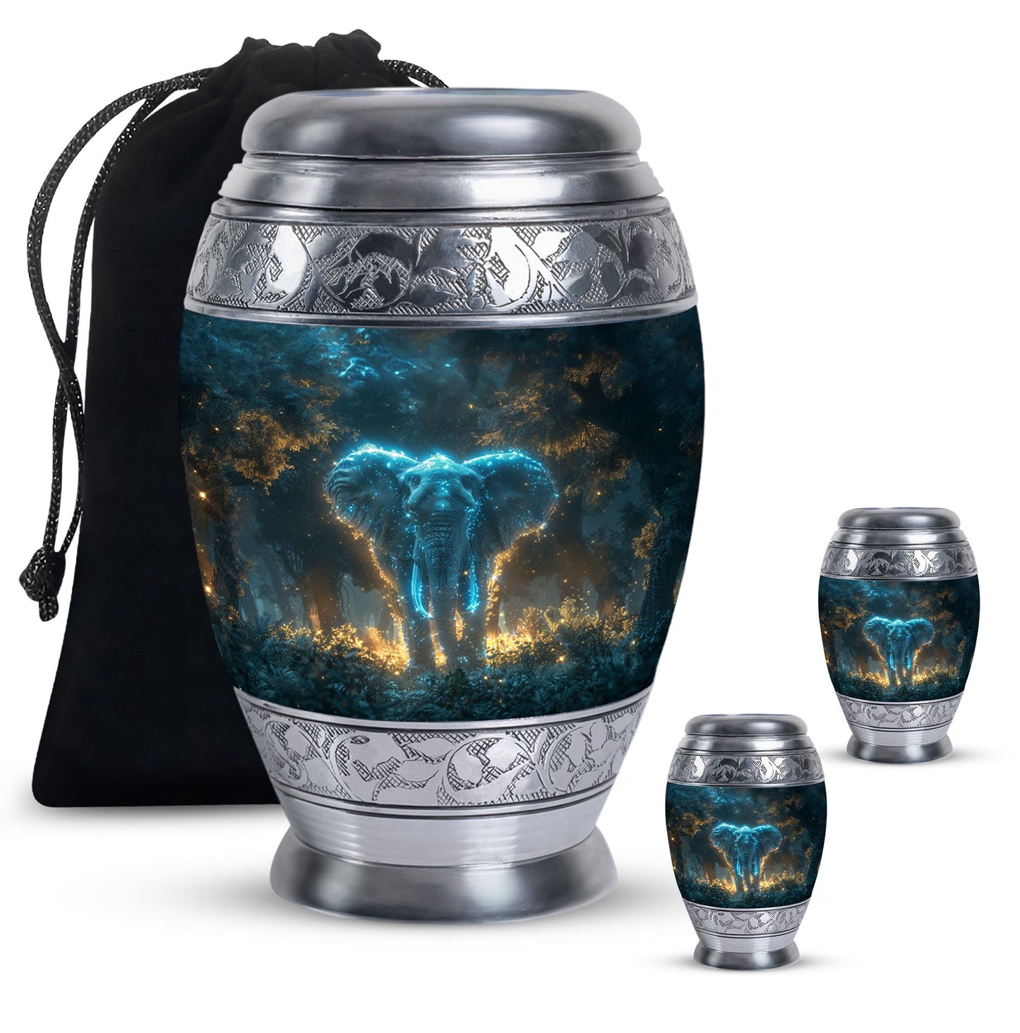 Blue Personalized Elephant Cremation Urn for Adults - 10-inch, 200 cu in - Yatskia