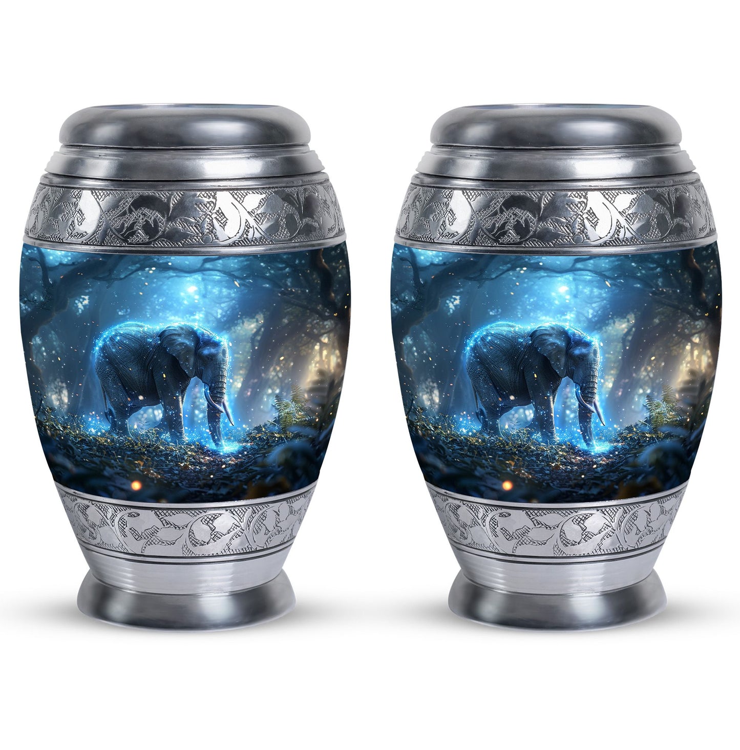 Blue Personalized Elephant Cremation Urn for Men & Women - 10-inch, 200 cu in - Yatskia