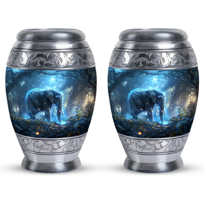 Blue Personalized Elephant Cremation Urn for Men & Women - 10-inch, 200 cu in - Yatskia