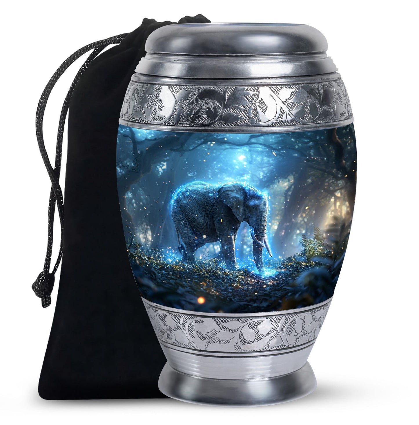 Blue Personalized Elephant Cremation Urn for Men & Women - 10-inch, 200 cu in - Yatskia
