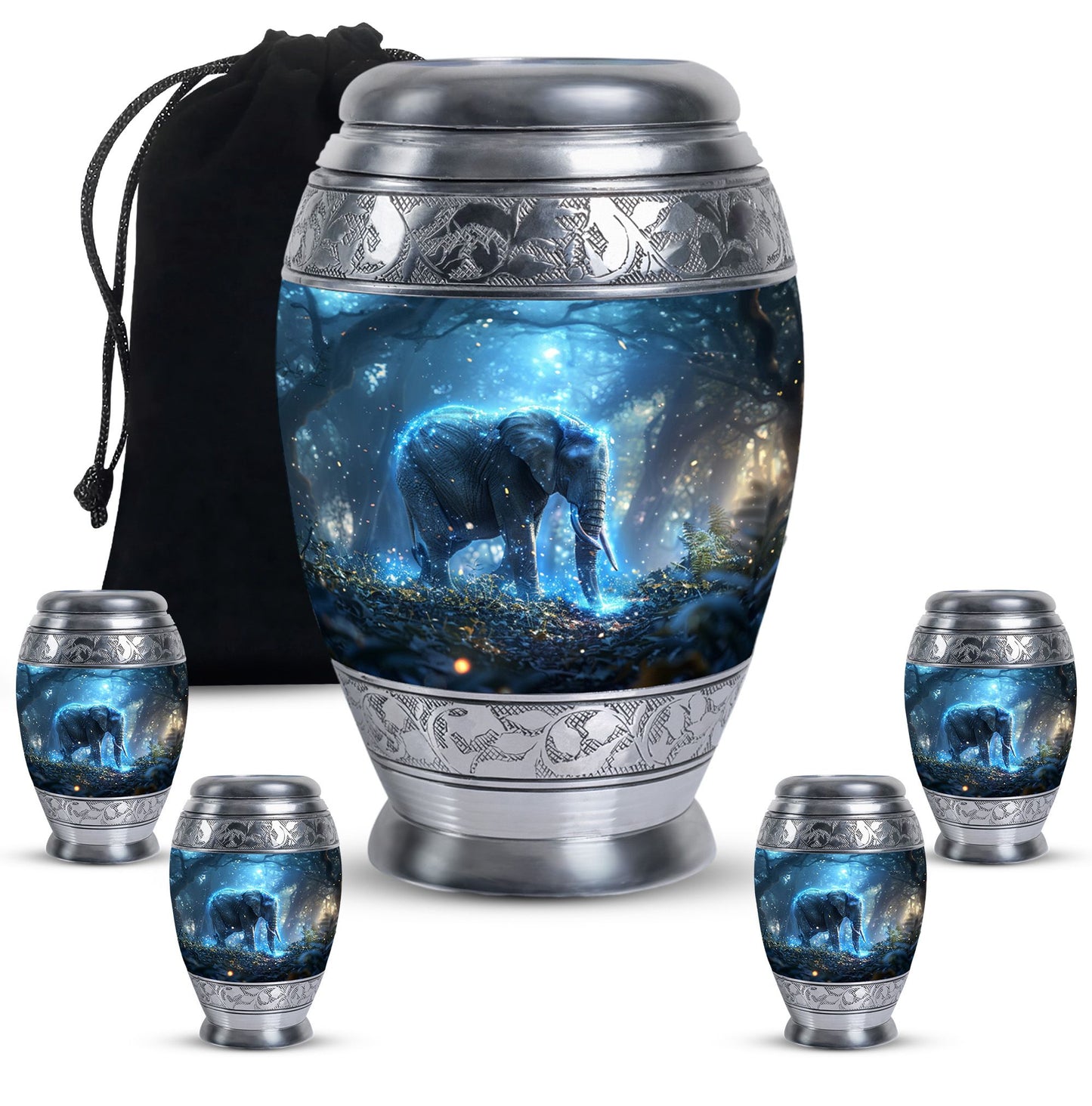 Blue Personalized Elephant Cremation Urn for Men & Women - 10-inch, 200 cu in - Yatskia