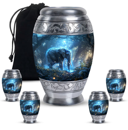 Blue Personalized Elephant Cremation Urn for Men & Women - 10-inch, 200 cu in - Yatskia