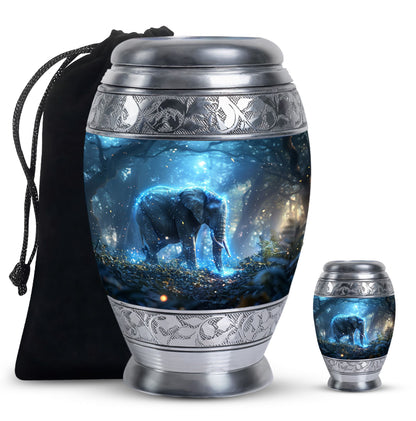 Blue Personalized Elephant Cremation Urn for Men & Women - 10-inch, 200 cu in - Yatskia