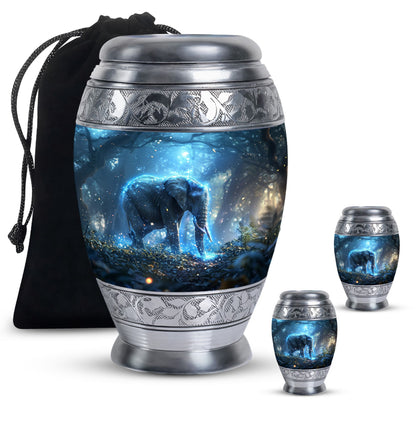 Blue Personalized Elephant Cremation Urn for Men & Women - 10-inch, 200 cu in - Yatskia