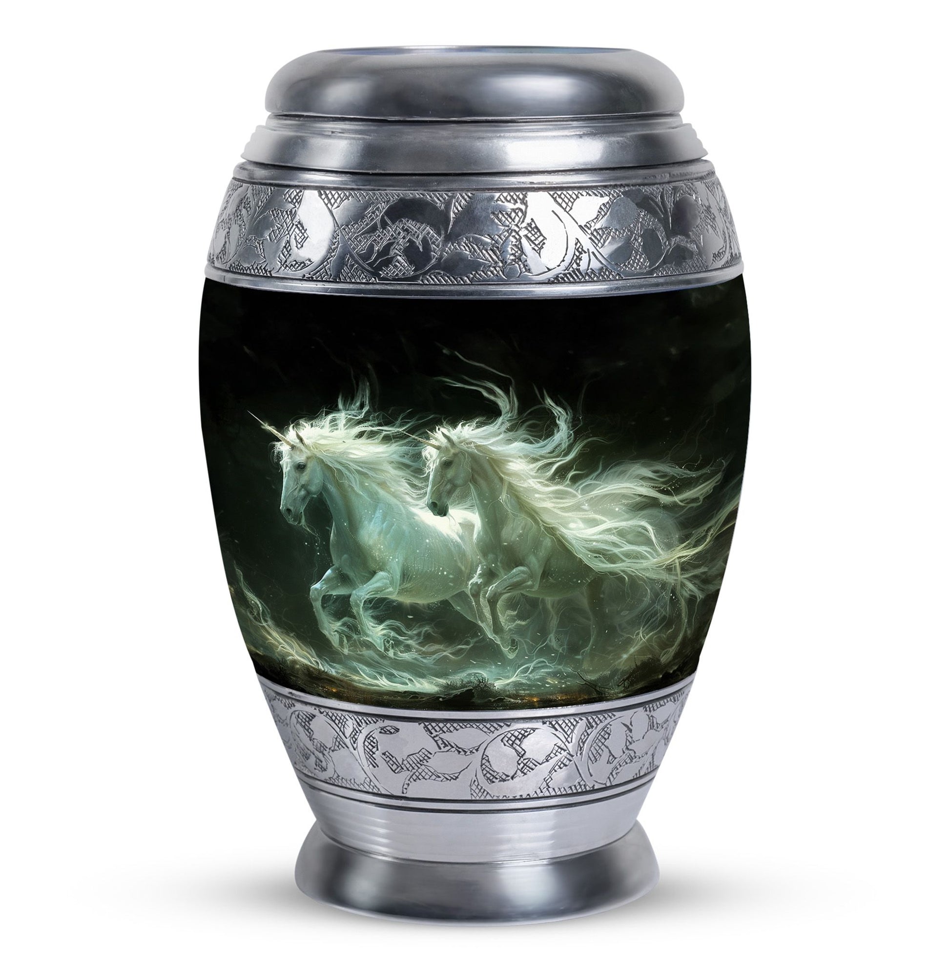 White Unicorn Black Urn - Cremation Urns For Adult Ashes Women