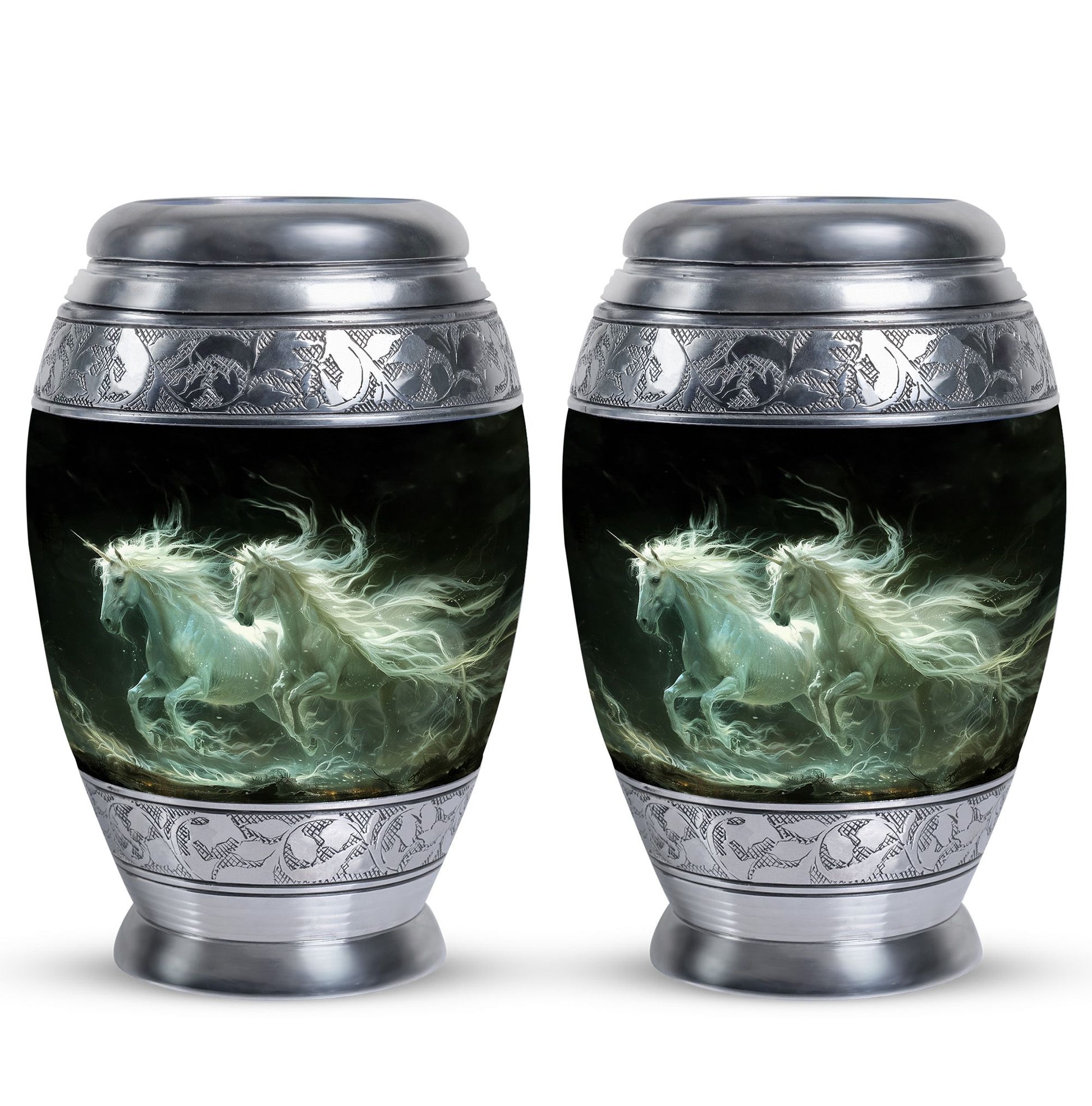 White Unicorn Black Urn - Cremation Urns For Adult Ashes Women
