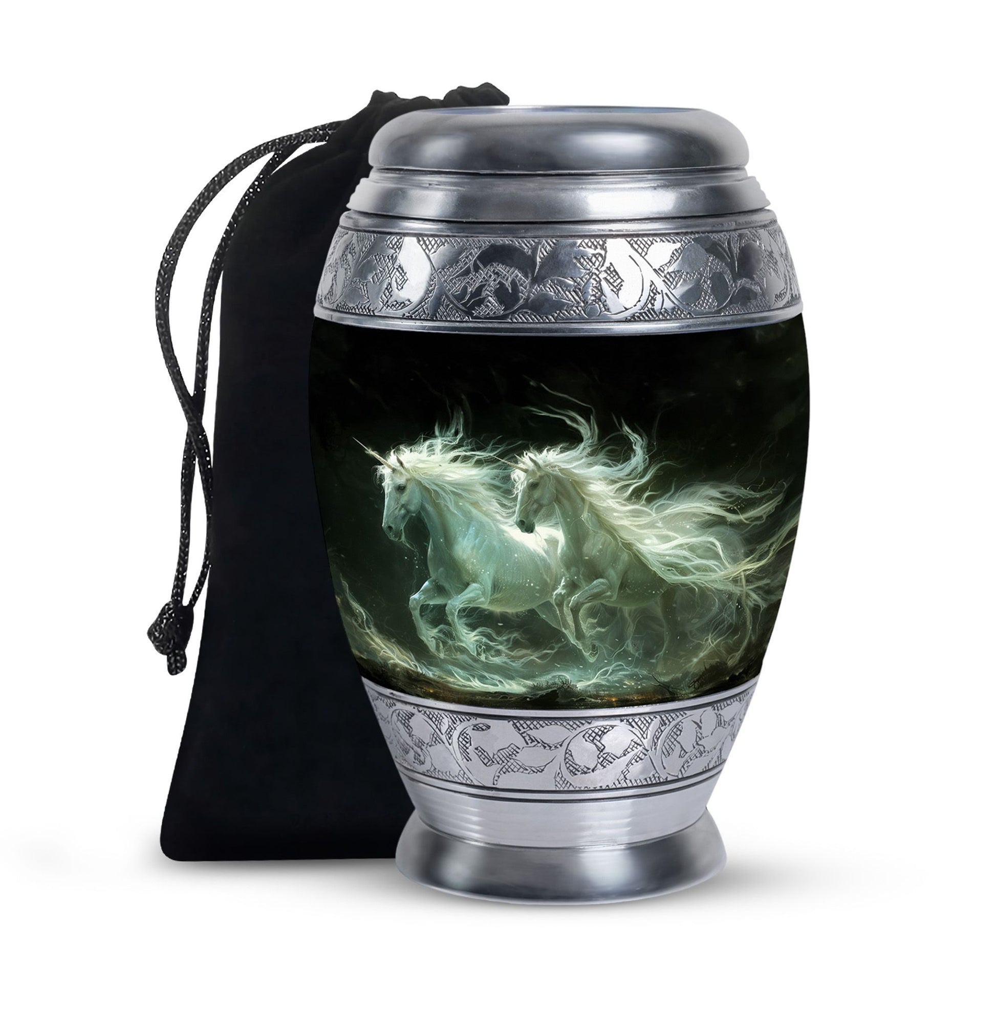 White Unicorn Black Urn - Cremation Urns For Adult Ashes Women