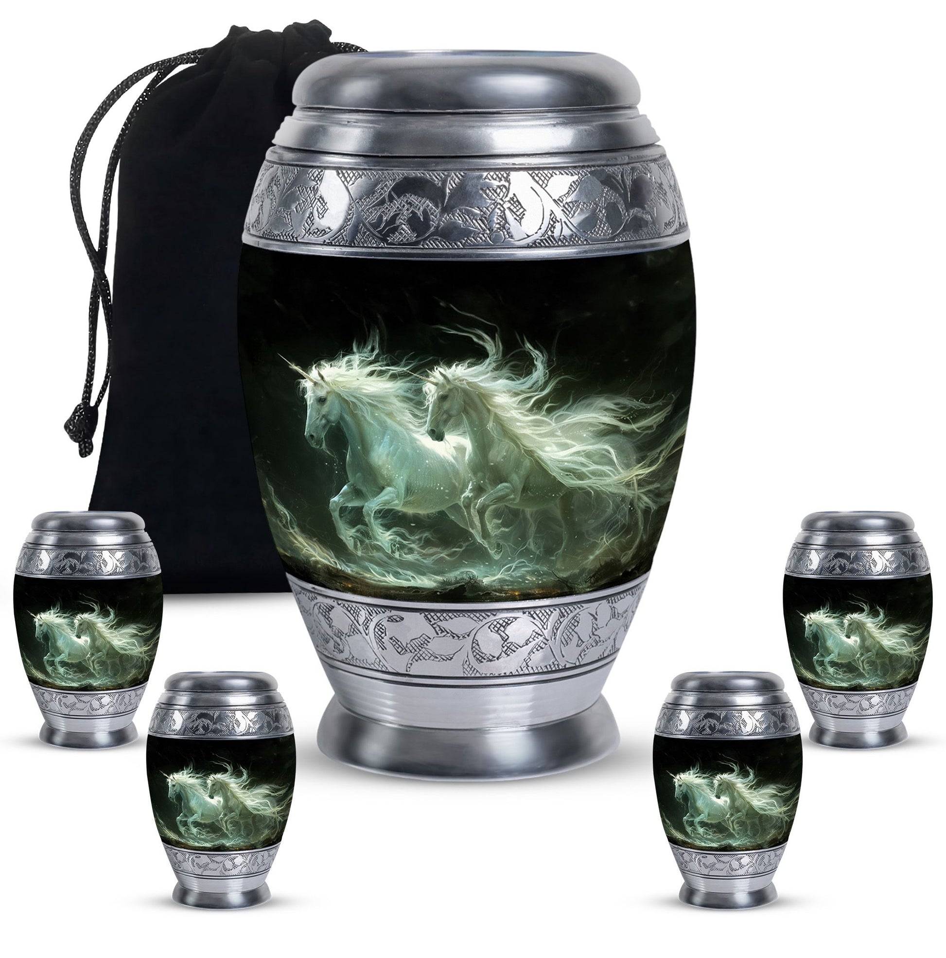 White Unicorn Black Urn - Cremation Urns For Adult Ashes Women