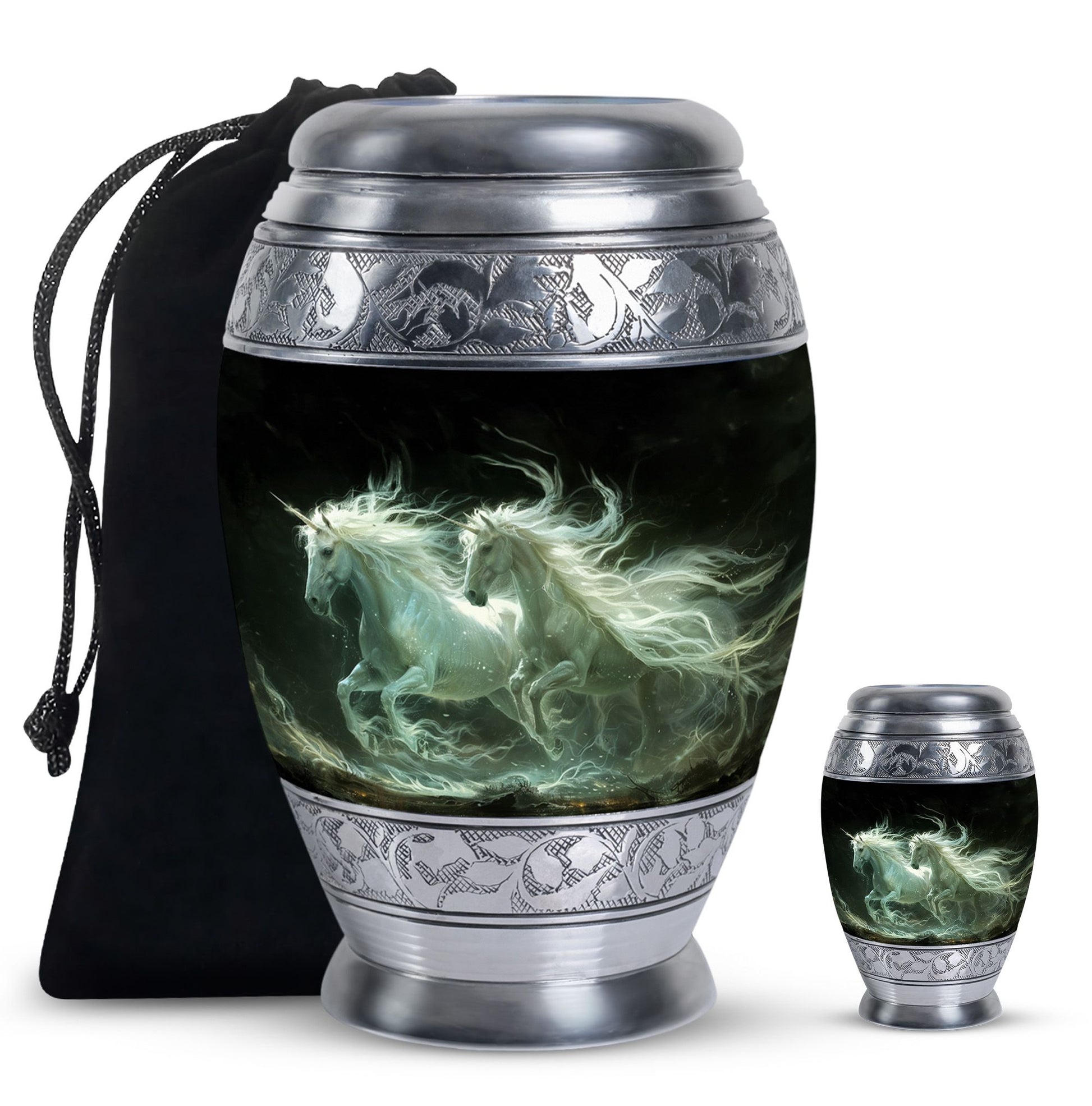 White Unicorn Black Urn - Cremation Urns For Adult Ashes Women