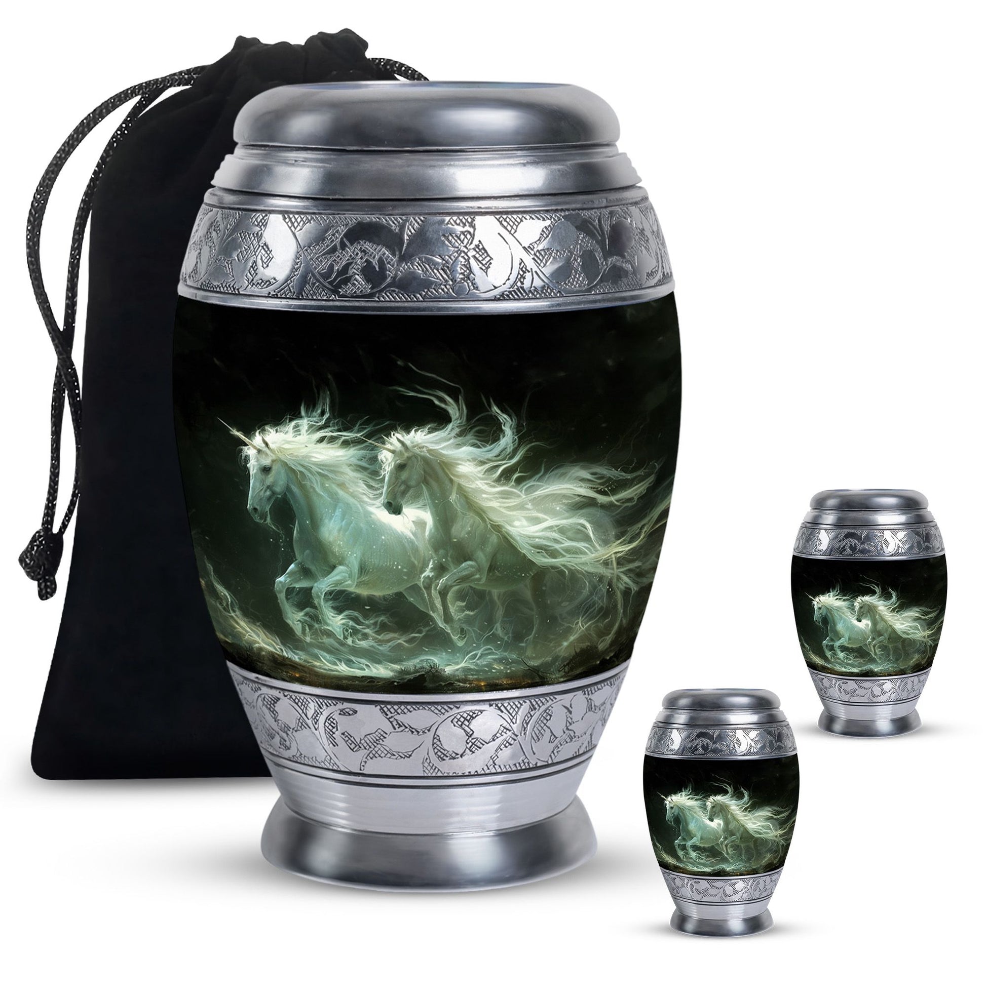 White Unicorn Black Urn - Cremation Urns For Adult Ashes Women