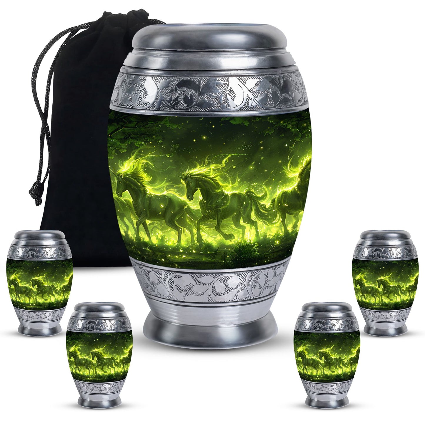 Green Personalized Unicorn Cremation Urn for Women - 10-inch, 200 cu in - Yatskia