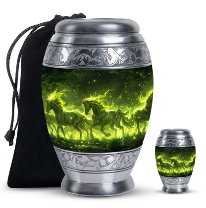 Green Personalized Unicorn Cremation Urn for Women - 10-inch, 200 cu in - Yatskia