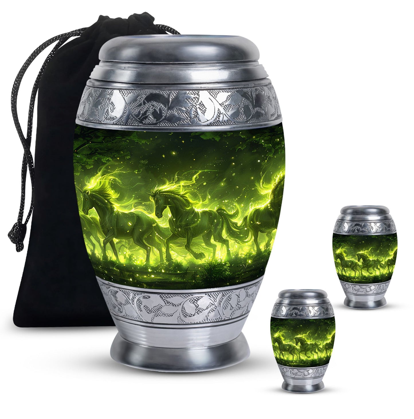 Green Personalized Unicorn Cremation Urn for Women - 10-inch, 200 cu in - Yatskia