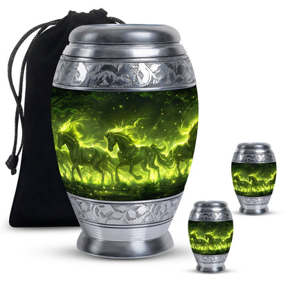 Green Personalized Unicorn Cremation Urn for Women - 10-inch, 200 cu in - Yatskia