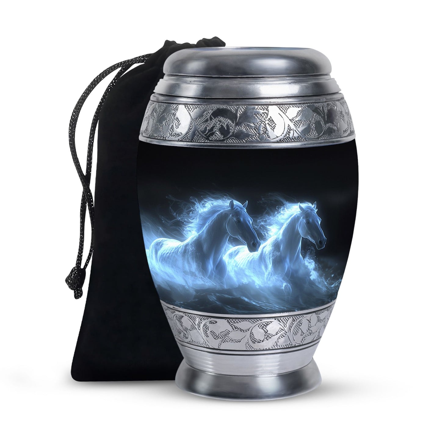 White Personalized Horse Cremation Urn for Human Ashes - 10-inch, 200 cu in - Yatskia