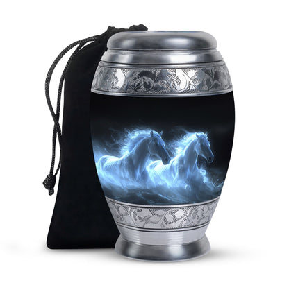 White Personalized Horse Cremation Urn for Human Ashes - 10-inch, 200 cu in - Yatskia