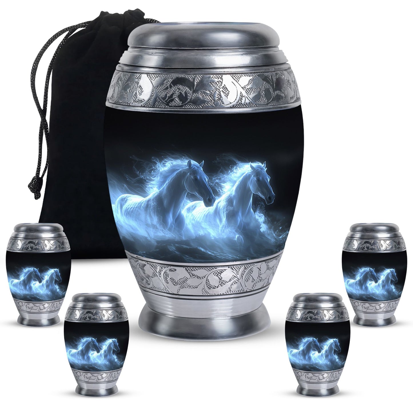 White Personalized Horse Cremation Urn for Human Ashes - 10-inch, 200 cu in - Yatskia